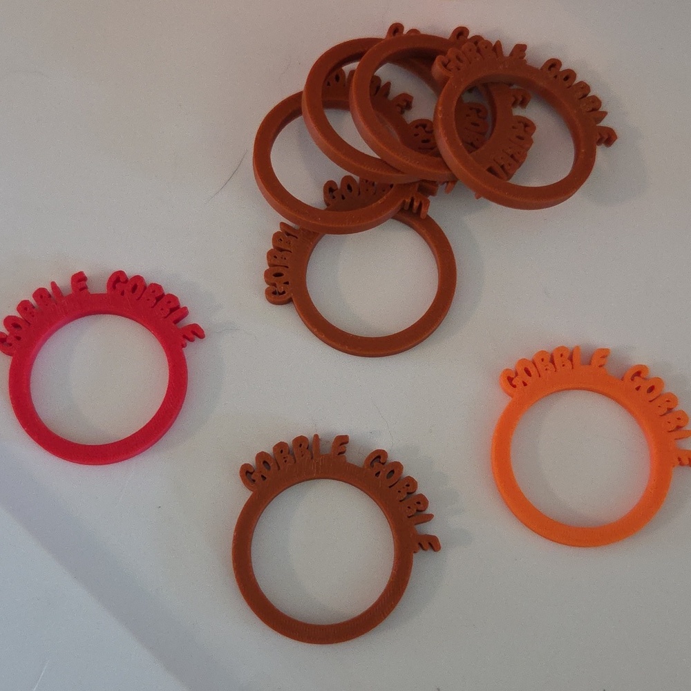 Set Of 6 3-D Printed Gobble Gobble Napkin Rings